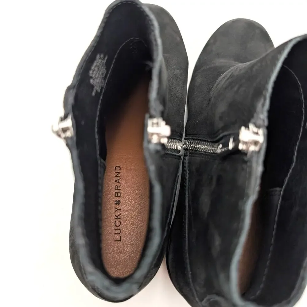 Lucky Brand Baelee Leather Ankle Boots Side Zip Women's Black Size US8.5M EU39.5